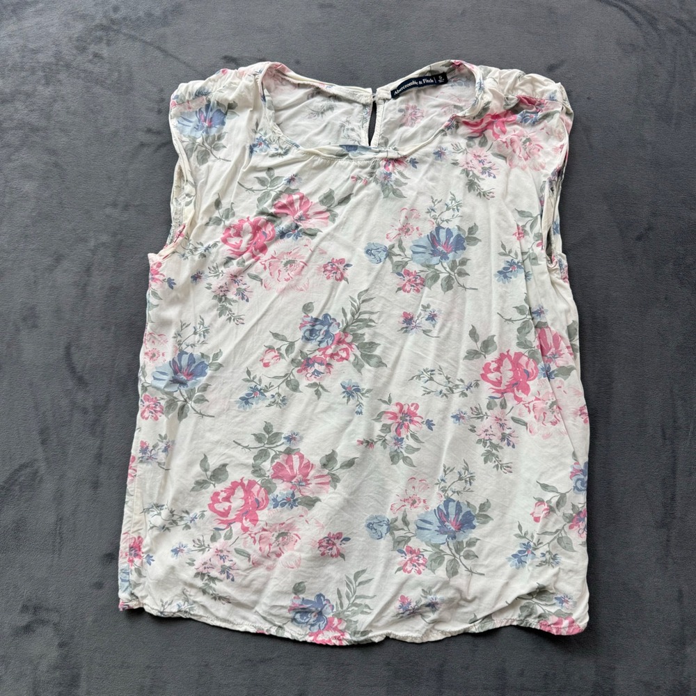Abercrombie & Fitch Floral Button Back Sleeveless Top Cream Pink Blue Small